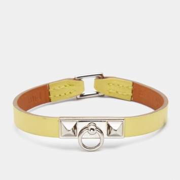 Pre Owned Hermes Micro Rivale Leather Palladium Plated Bracelet 