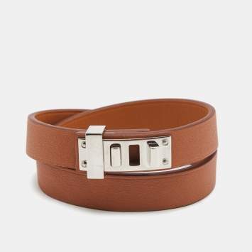Pre Owned Hermes Mini Dog Leather Palladium Plated Wrap Bracelet
