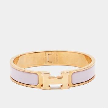 Pre Owned Hermes Clic H Enamel Gold Plated Narrow Bracelet