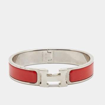Pre Owned Hermes Clic H Enamel Palladium Plated Bracelet
