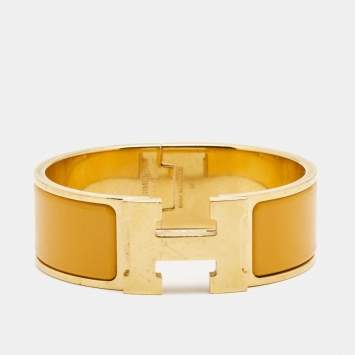 Pre Owned Hermes Clic Clac H Enamel Gold Plated Bracelet 