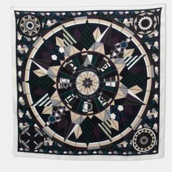 Pre Owned Hermes Multicolor Rose de Compas Silk Scarf