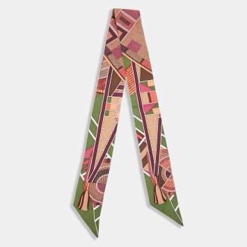 Pre Owned Hermes Multicolor Printed Silk Twilly