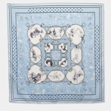 Pre Owned Hermes Light Blue Rodeo Des Cowgirls Printed Silk Square  Scarf