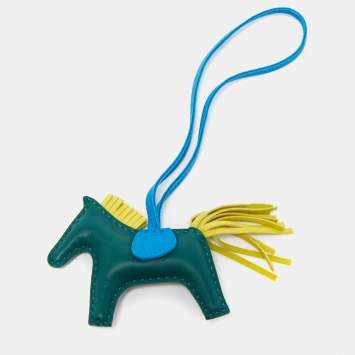 Pre Owned Hermès Malachite/Blue Zanzibar/Lime Milo Lambskin Grigri Rodeo Horse Bag Charm PM