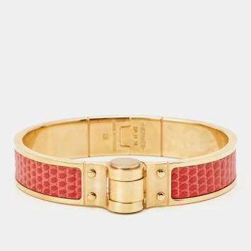 Pre Owned Hermes Charniere Lizard Cuir Narrow Hinged Bracelet