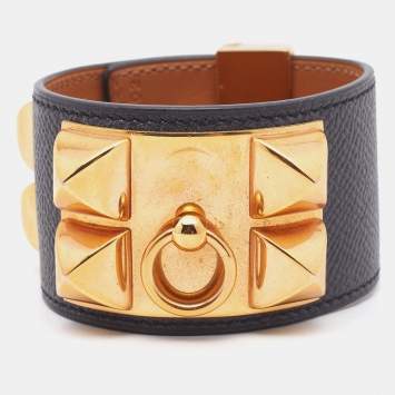 Pre Owned Hermès Collier de Chien Noir Leather Cuff Bracelet