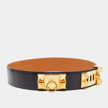 Pre Owned Hermes Black Box Leather Collier de Chien Medor Belt 80CM