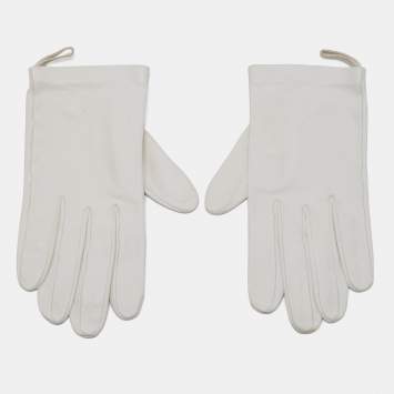 Pre Owned Hermes White Leather Gloves L