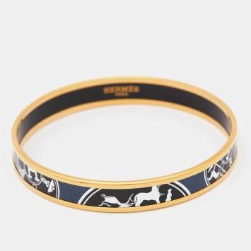 Pre Owned Hermès Confettis D'Ex Libris Enamel Gold Plated Bangle Bracelet