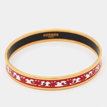 Pre Owned Hermes Balcons Du Guadalquivir Printed Enamel Gold Plated Bangle Bracelet