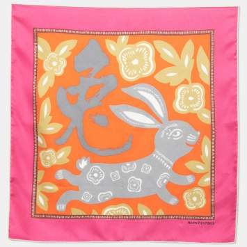 Pre Owned Hermes Multicolor Printed Silk Square Handkerchief