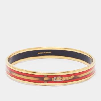 Pre Owned Hermes  Enamel Printed Gold Plated Narrow Bracelet