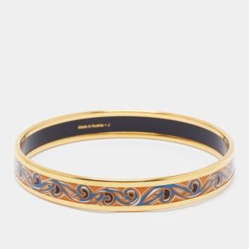 Pre Owned Hermes Printed Enamel Gold Plated Narrow Bracelet