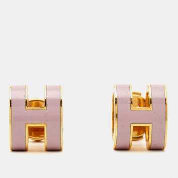 Pre Owned Hermes Pop H Enamel Gold Plated Stud Earrings