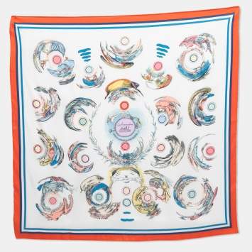 Pre Owned Hermes Vermillon/White Les Anamorphoses Silk Scarf