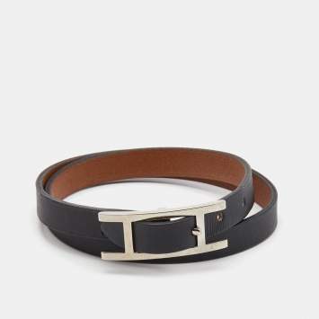 Pre Owned Hermes Behapi Leather Palladium Plated Bracelet