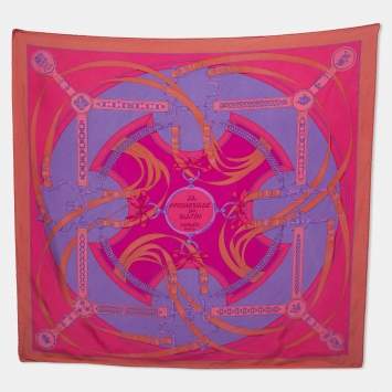 Pre Owned Hermes Brown/Pink La Promenade du Matin Silk Scarf