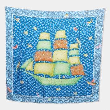 مملوكة مسبقًا Hermes Blue/Green Bateau Fleuri Silk Scarf