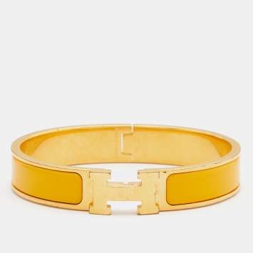 Pre Owned Hermes Clic Clac H Enamel Gold Plated Bracelet