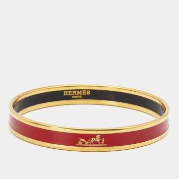 Pre Owned Hermes Caleche Enamel Gold Plated Bangle Bracelet