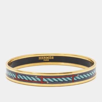 مملوكة مسبقًا Hermes Quadrige Enamel Gold Plated Narrow Bangle Bracelet