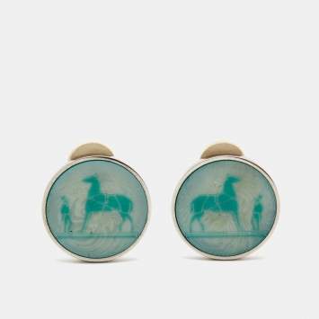 Pre Owned Hermès Vintage Caleche Composite Silver Tone Clip On Earrings