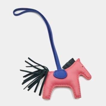Pre Owned Hermès Rose Azalee/Vert Cypress/Bleu Electric Milo Lambskin Leather Grigri Rodeo Horse Bag Charm PM