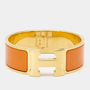 Pre Owned Hermes Clic Clac H Enamel Gold Plated Wide Bracelet