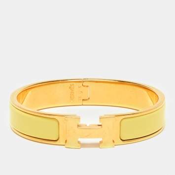 Pre Owned Hermes Clic Clac H Yellow Enamel Gold Plated Bracelet