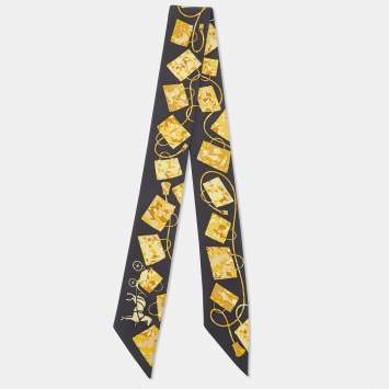 Pre Owned Hermes Black Handbag Printed Silk Twilly