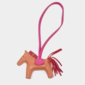 Pre Owned Hermès Gold, Rose Purple and Rouge H Milo Lambskin Grigri Rodeo Bag Charm PM