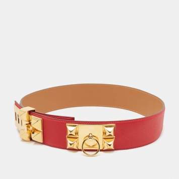 Pre Owned Hermes Rouge Casaque  Epsom Leather Collier De Chien Belt 75CM