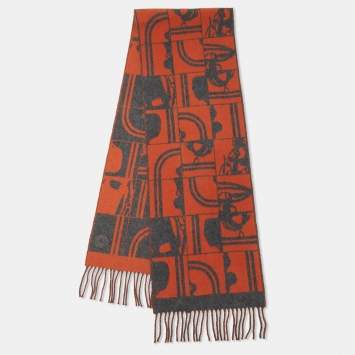 Pre Owned Hermes Orange & Grey Brides de Gala Cashmere Shawl