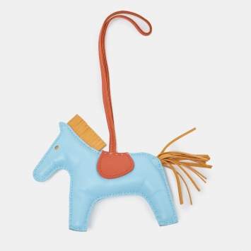 Pre Owned Hermes Celeste/Naturel Bouton D'Or/Cornaline GriGri Rodeo Horse Bag Charm
