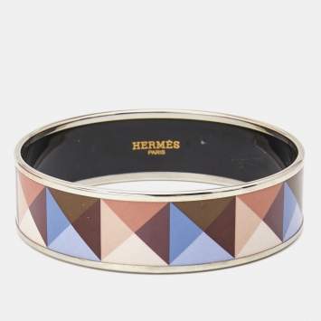 Pre Owned Hermès Clous en Trompe L'Oeil Enamel Palladium Plated Wide Bangle Bracelet