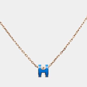 Pre Owned Hermes Pop H Enamel Gold Plated Necklace