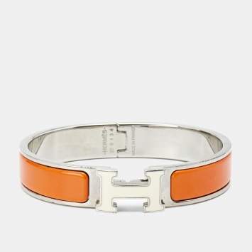 Pre Owned Hermes Clic H Ename Palladium Plated Bracelet