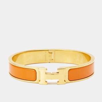 Pre Owned Hermes Clic H Enamel Gold Plated Bracelet