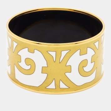 Pre Owned Hermes Balcons du Guadalquivir Enamel Gold Plated Extra Wide Bracelet