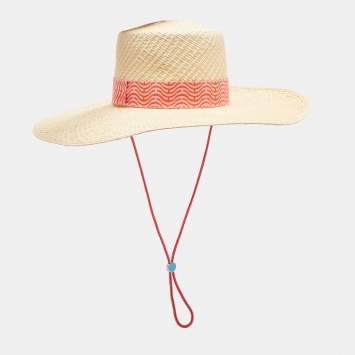 Pre Owned Hermès Beige Panama Chevron Straw Elettra Hat Size 58