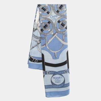 Pre Owned Hermes Blue/Orange Eperon d'or Cashmere & Silk Shawl