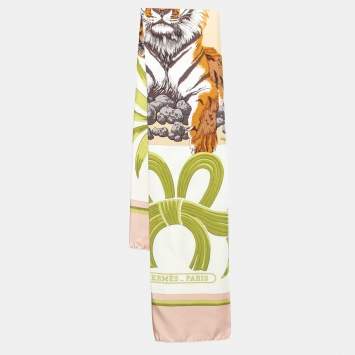 Pre Owned Hermes Pink/Green Tigre Royal Double Face Silk Shawl