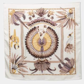 Pre Owned Hermes Ivory Brazil Silk Scarf