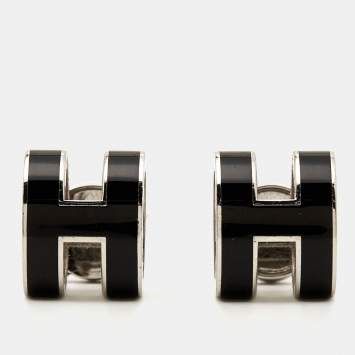Pre Owned Hermes Pop Enamel Palladium Plated Earrings
