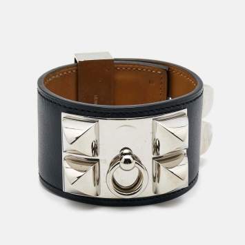 Pre Owned Hermes Collier De Chien Leather Palladium Plated Bracelet