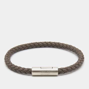 Pre Owned Hermes Goliath Leather Silver Tone Bracelet