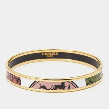 Pre Owned Hermès 'Confettis D'Ex Libris' Enamel Gold Plated Bangle Bracelet