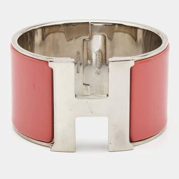 Pre Owned Hermes Clic Clac H Enamel Palladium Extra Wide Bracelet