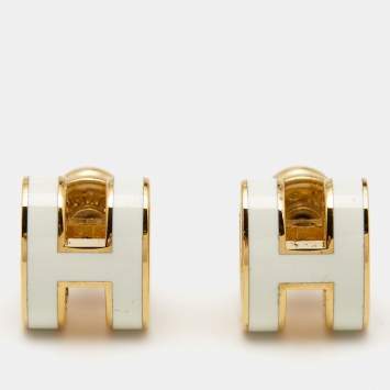 Pre Owned Hermès Pop H Enamel Gold Plated Stud Earrings